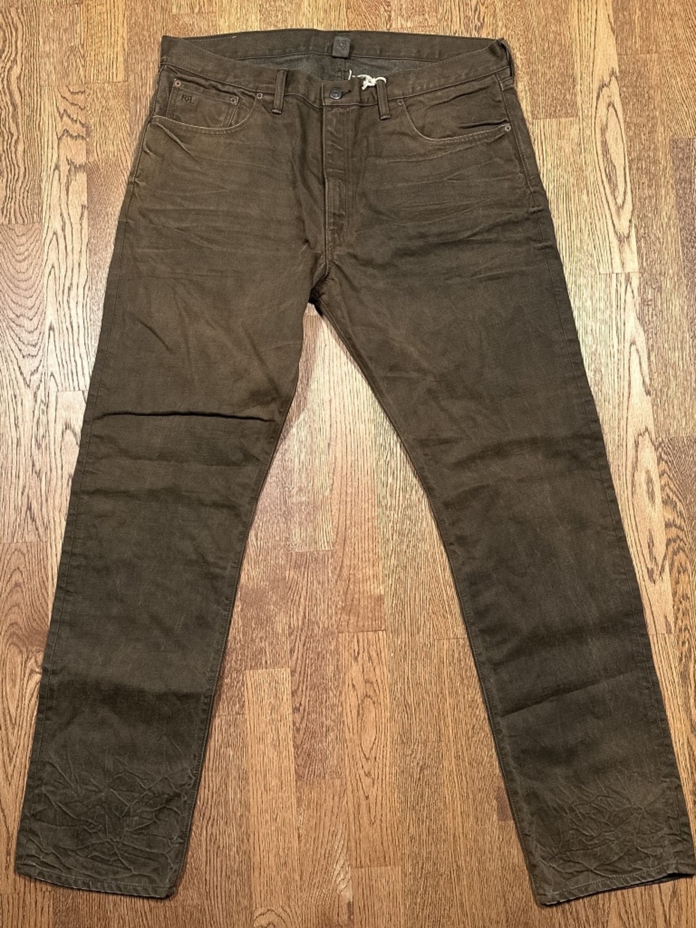 NWOT RRL Double RL Ralph Lauren Slim Fit Distressed Brown Denim Jeans Mens 38